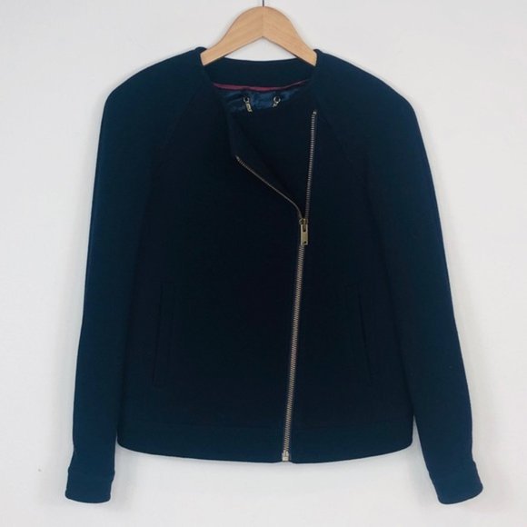 J. CREW Navy Double Cloth Moto Jacket 0 - Picture 2 of 8
